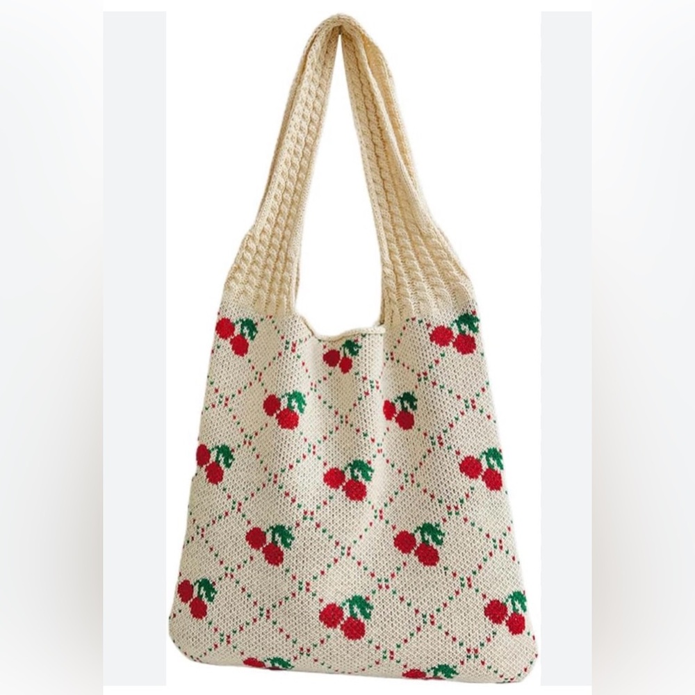 NWOT 🍒 Crochet Cherry Tote great for market commute or everyday